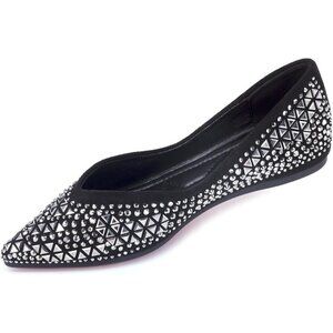Women's Black Rhinestones Flats Pointed Toe Ballet Dress Shoes Comfort
